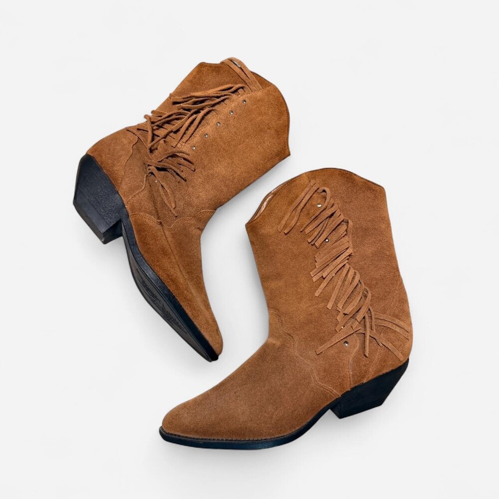 Vintage Suede Fringe Ankle Western Boots Size 6.5